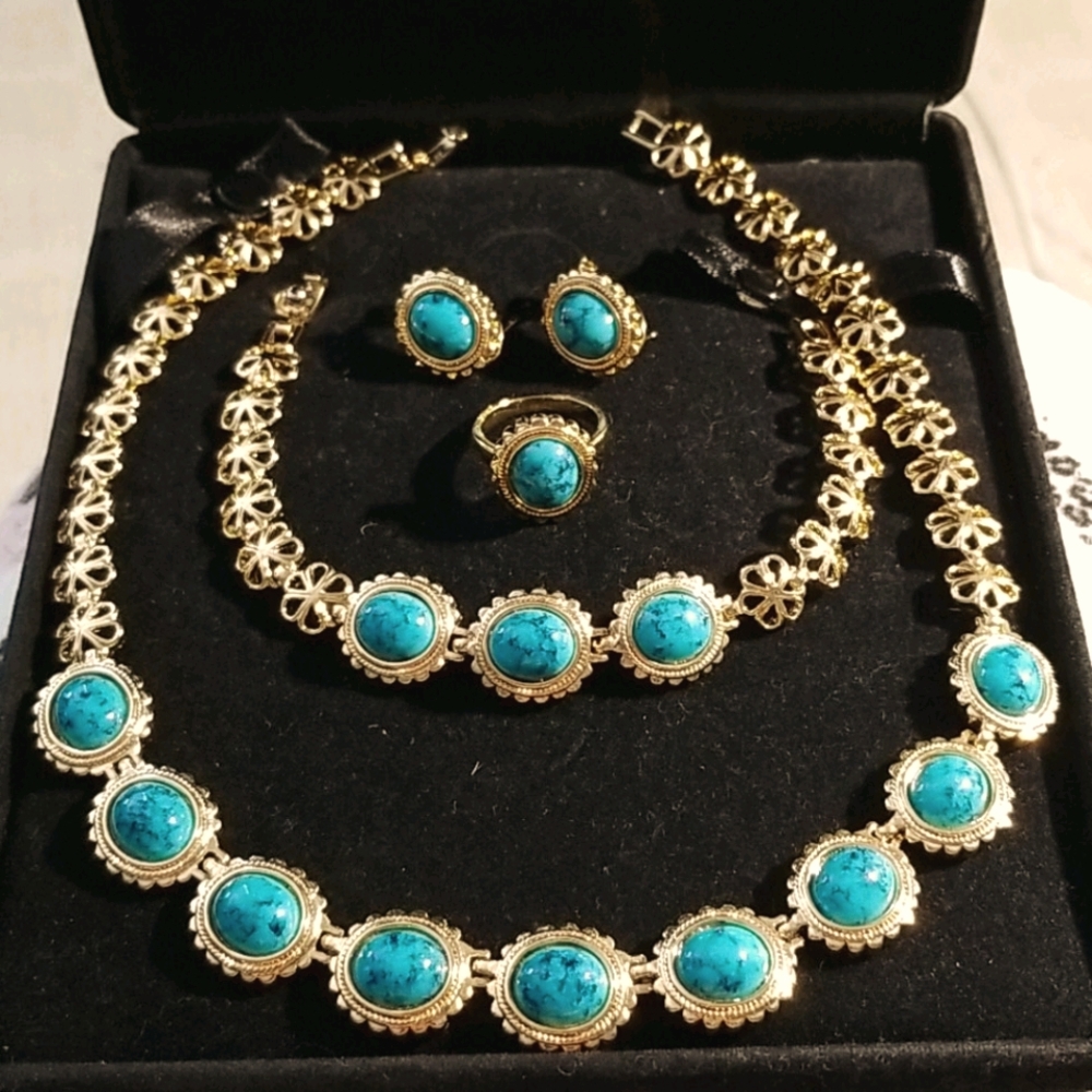 EB costume gold turquoise jewelry set